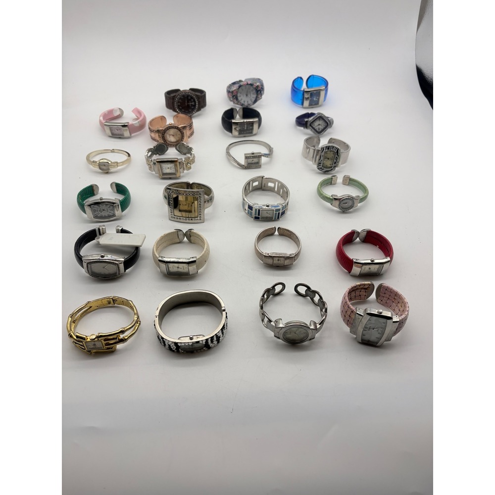 Lot of 23 Vintage Womens Cuff Bangle Watches Trifari Geneva Arenix Mixed Styles